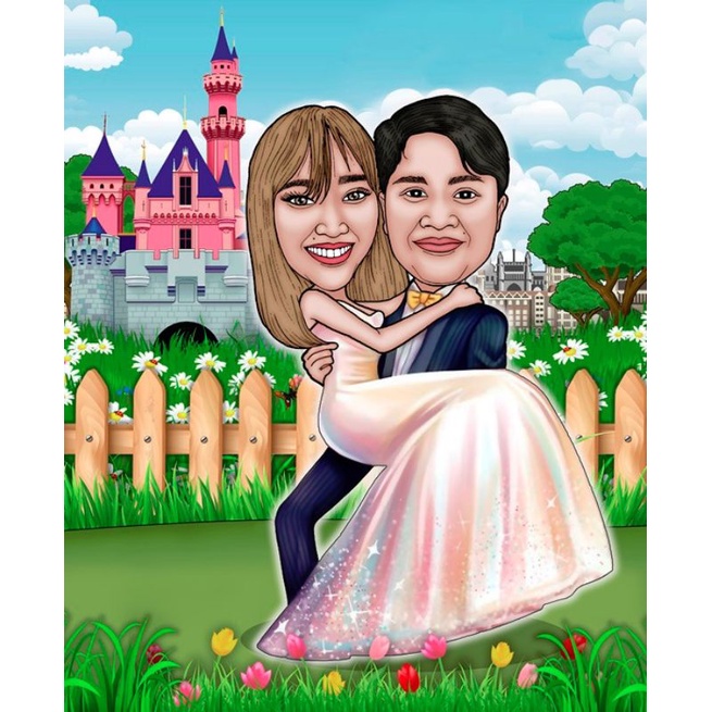 Karikatur digital Couple Wedding/ Karikatur sketsa wajah/Tema Wedding karikatur/Ilustrator Karikatur