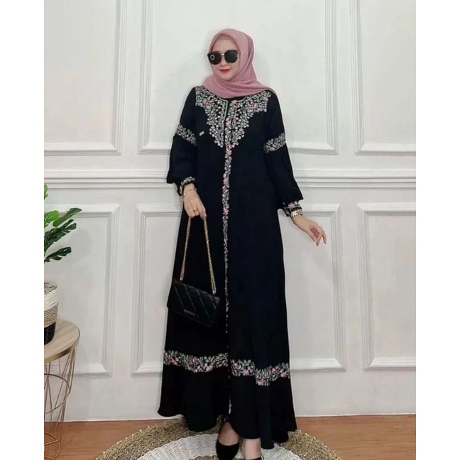 baju gamis crinkle airflow aplikasi bordir Terbaru / HUSNA DRESS / gamis crinkle aplikasi bordir kek