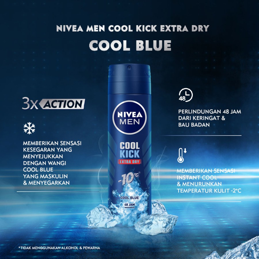 NIVEA MEN Deodorant Spray All Variant 150ml Invisible Black &amp; White Fresh Cool Kick Original