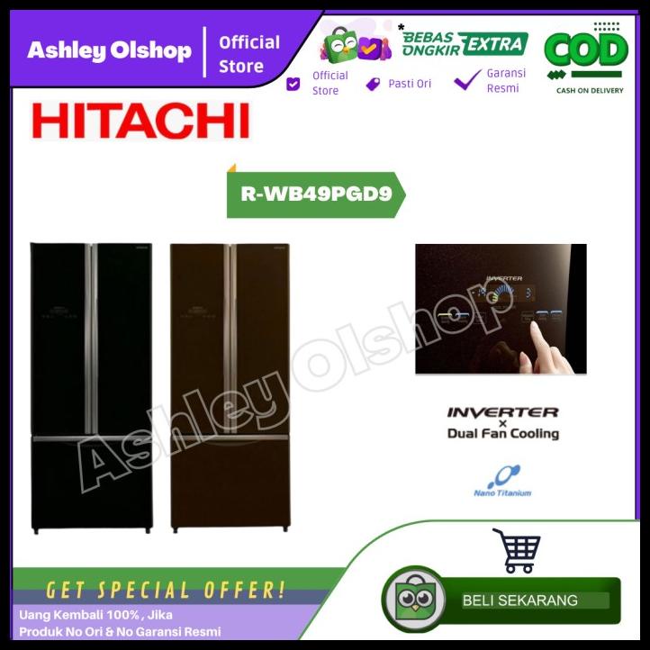 Kulkas 3 Pintu Freezer Bawah 405 Liter Hitachi R-Wb49Pgd9-Gbk 405L