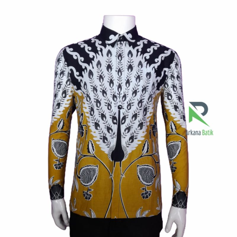 Batik Slimfit Arkana Merak Putih Kuning Kunyit Premium