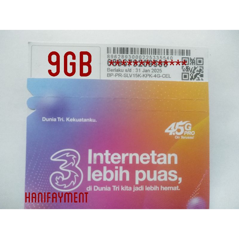 KARTU PERDANA 3 TRI 9GB
