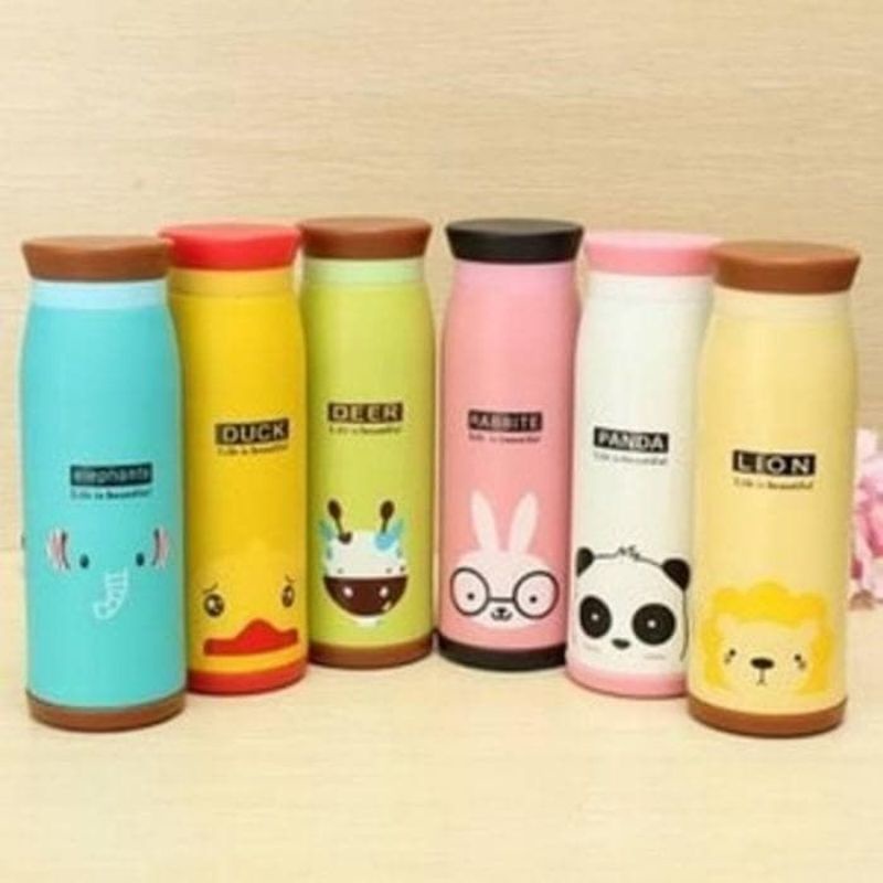 Botol Minum Life is Beautiful Karakter Thermos Kaca Animal Kartun 500 ml Termurah Grosir