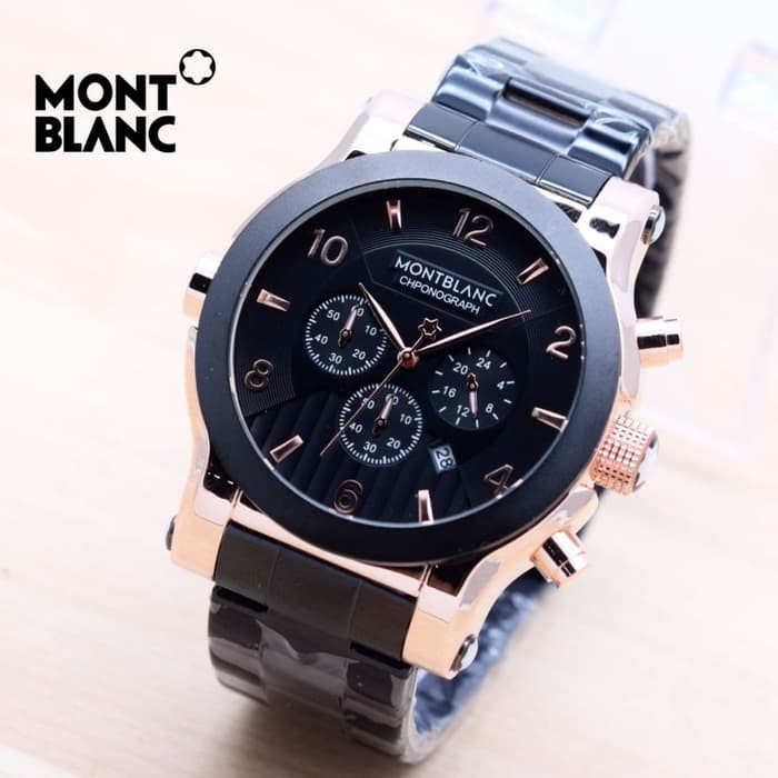 Jam Tangan Pria Montblanc Chrono ON Rantai Black body Rose Ring Black Army