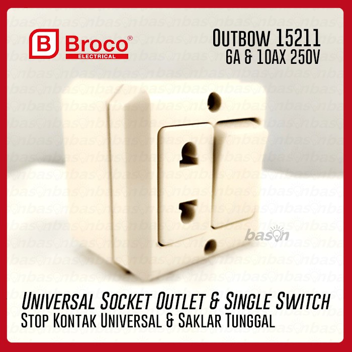 BROCO 15211 Universal Socket Outlet w/ 1 Gang Switch | Outbow