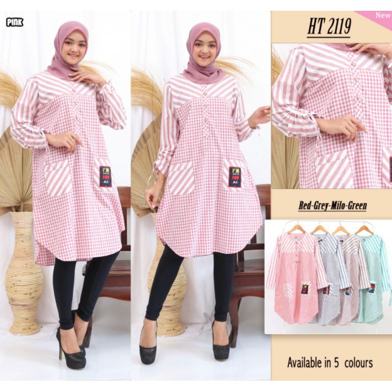 Tunik Wanita Katun Kombinasi Garis Import Premium