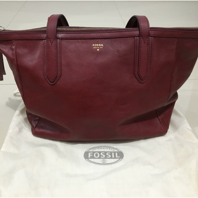 SOLD --- FOSSIL SYDNEY SHOPPER BAG ORIGINAL MAROON VGC + DB ORI PRELOVED  kondisi mulus like new