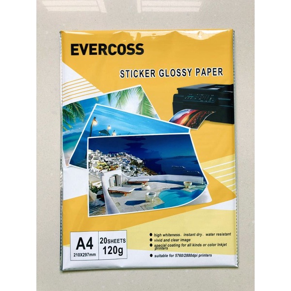 

Sticker Glossy Paper Evercoss 120 Gram A4 (1 pak) 20 lbr