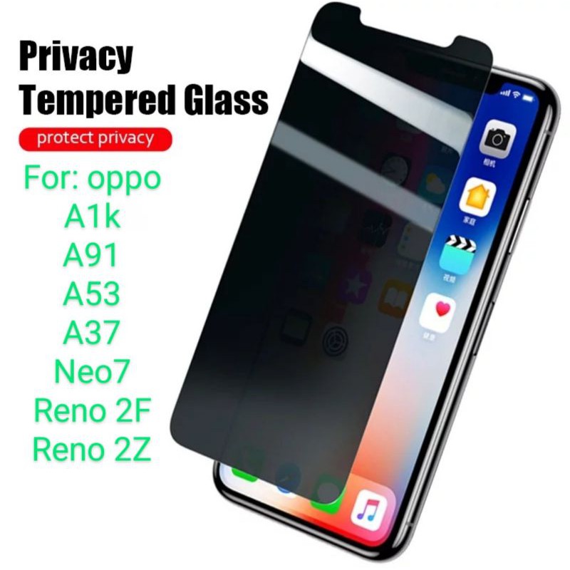 Oppo A1k A91 A53 A37 Neo 7 Reno 2F 2Z Antigores Tempered Glass Spy Screen Guard protector privacy