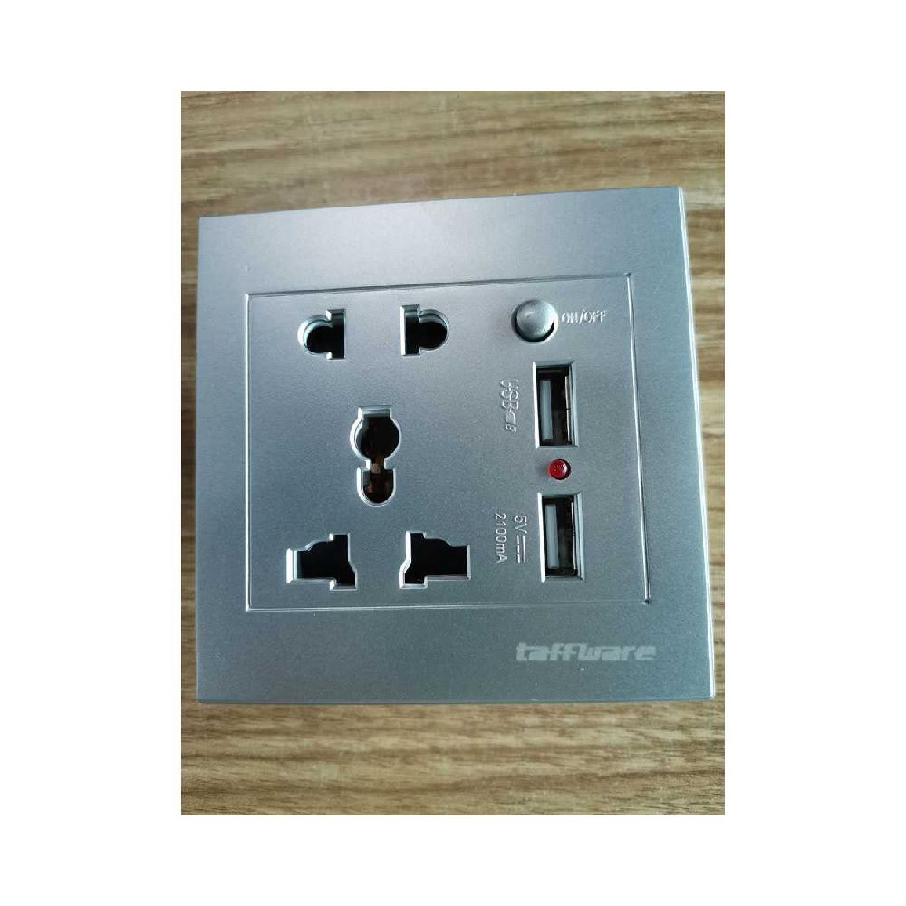 

Taffware Stop Kontak Universal UK EU US 2 Port USB On Off Switch LC-19