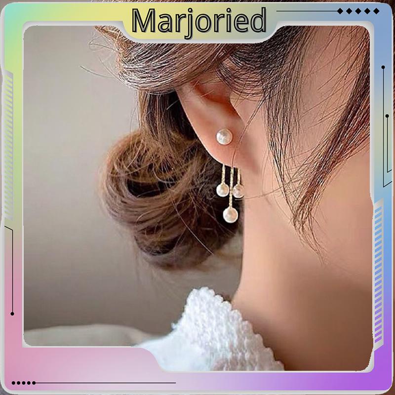 Anting Tusuk Silver S925 Gantung Belakang Wanita Hias Mutiara-MJD