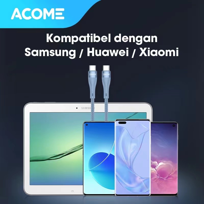 Acome Kabel Data Type-C 2 100W 2 in 1 Quick Charging Cable Garansi Resmi 1 Tahun ACC012