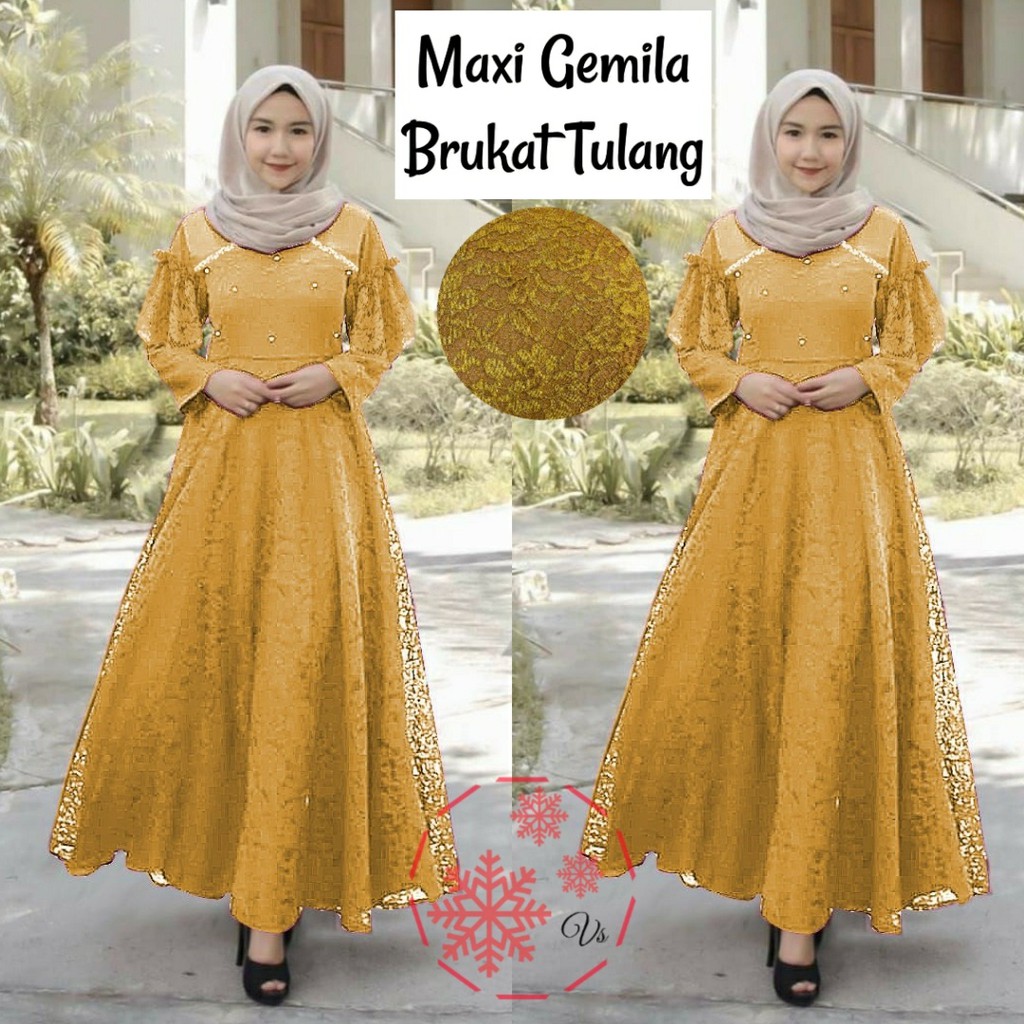 GAMIS BRUKAT MAXI GEMILA MUTIARA / GAMIS MUSLIM / GAMIS PESTA / DRESS MUSLIM KEKINIAN
