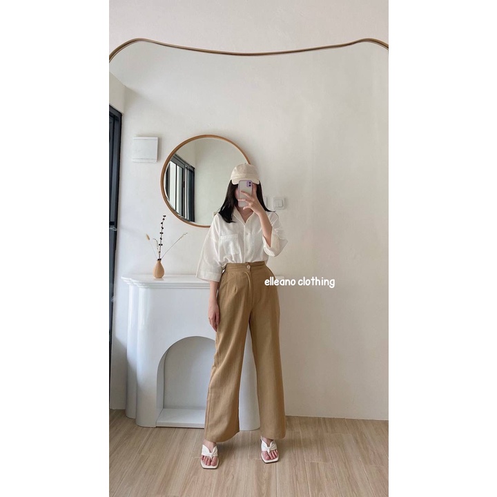 Kimmy Highwaist Cullote Pants  Wide Leg Linen Cullotes  Celana Panjang Linen Kulot Wanita-7