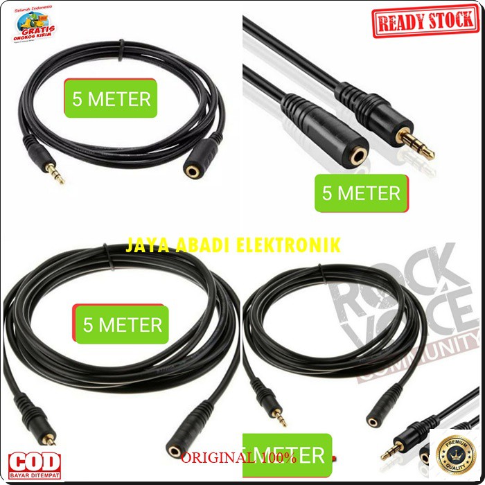 G476 Original Kabel Audio sambungan Extension 3.5 mm 5 meter cable sound system suara male female cewe cowo jack jek perpanjangan cable G476  Bisa di gunakan segala audio -Jack 3.5mm male to female -Panjang Kabel 5 METER -Jack &amp; Lobang Goldplate G476