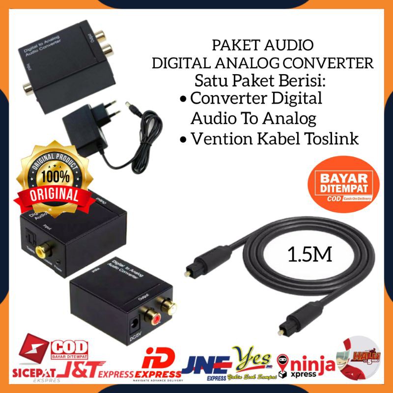 [COD] PAKET CONVERTER AUDIO DIGITAL TO ANALOG DARI TV KE SPEAKER AKTIF / OPTICAL COAXIAL TO RCA + KABEL VENTION TOSLINK OPTICAL AUDIO 1.5 METER