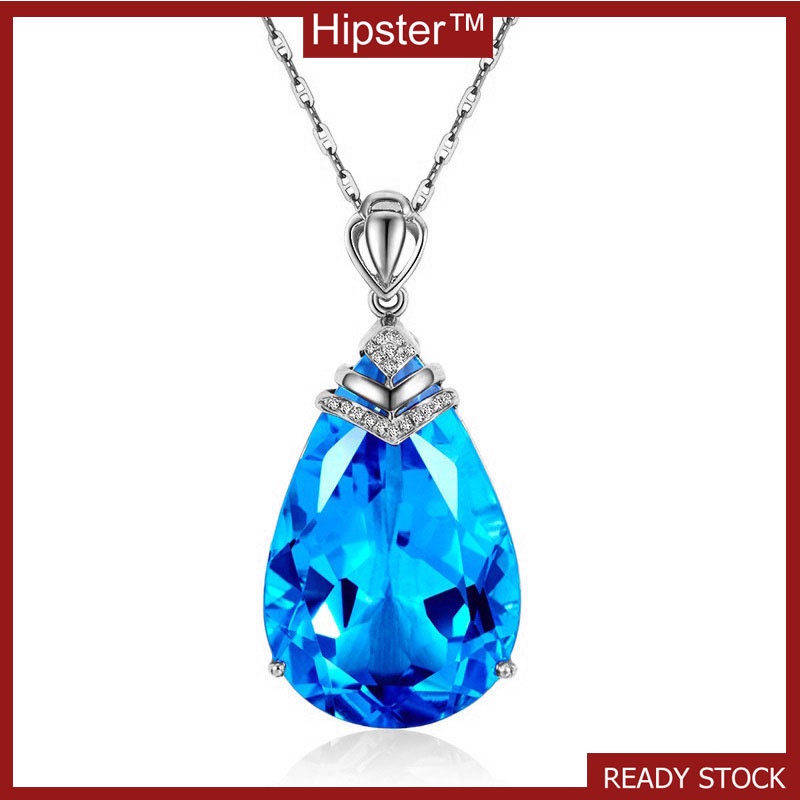 Hot Sale Classic Fashion Pear-Shaped Blue Tourmaline Pendant White Gold Necklace