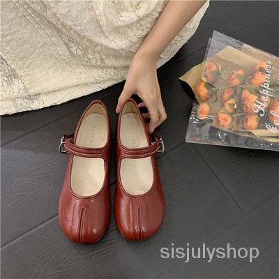 #Sisjuly# Wanita French Sole Lembut Pig Trotter Retro Peas Shoes