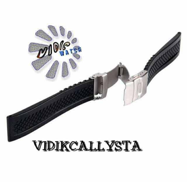 STRAP WATCH JAM TANGAN 20 22 24 MM RUBBER ENGSEL MOTIF WAJIK HITAM