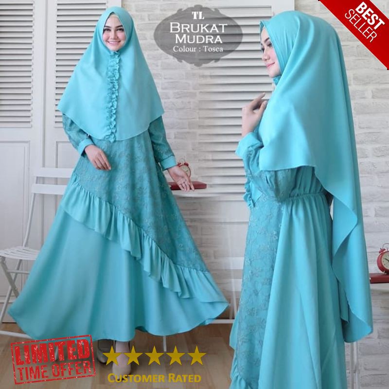 MURAH [Syari Brukat Mudra Tosca TL] gamis muslim wanita brukat tosca