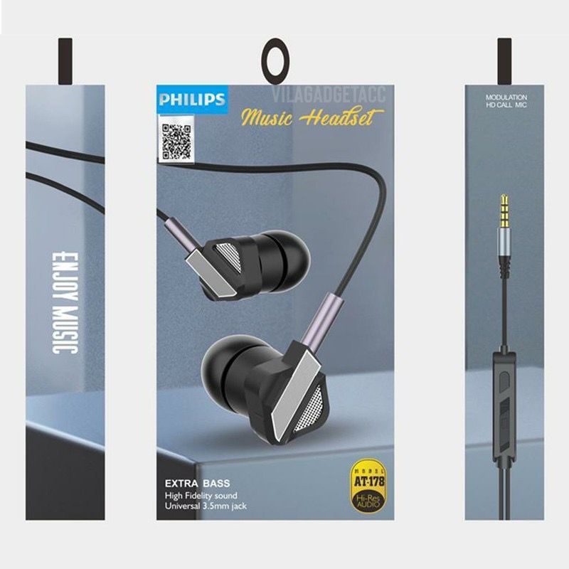 PROMO HEADSET HANDSFREE PHILIPS AT-178 EXTRA BASS BESI AT178 EARPHONE