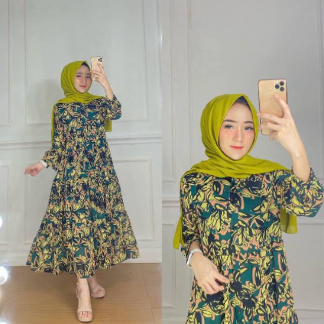 floral green dress zara