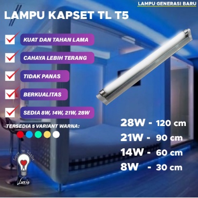 LAMPU NEON  KAP+NEON / LAMPU RUMAH/ LAMPU HIAS/KAPSET TL T5 8watt/14watt/21watt/28watt warna + Kap 1