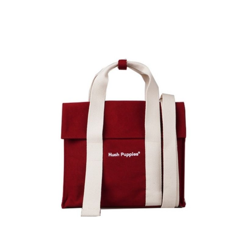 HUSH PUPPIES CANVAS FLAP BAG IN MAROON
