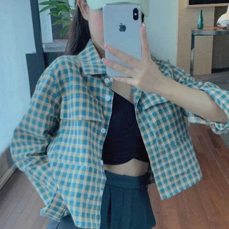 Egafashion -‼️READY‼️ KEMEJA TARTAN CROP/ KEMEJA CROP / KEMEJA KOTAK WANITA / KEMEJA FLANEL