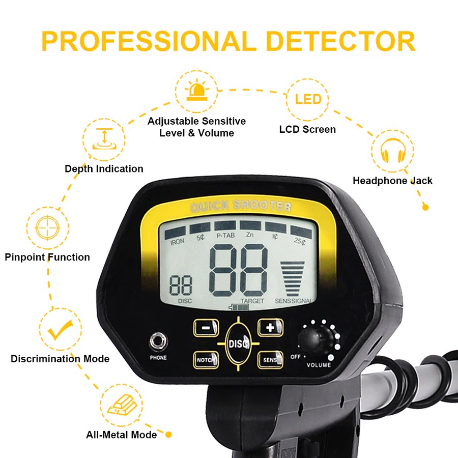 Alat Pencari Emas Logam Pendeteksi Logam Underground Metal Gold Silver Detector Finder High Sensitivity - MD-4090 - Black