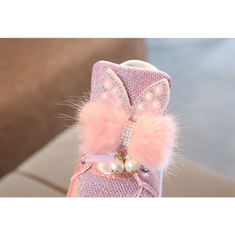 CG LED17-Sepatu LED Anak Perempuan Fur Rabbit Ear