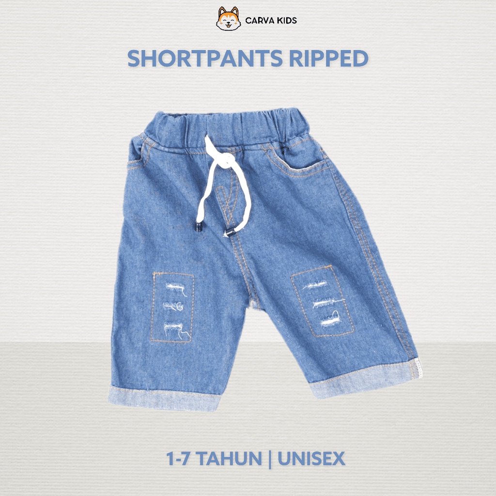 CELANA PENDEK CARVA JEANS ANAK SOBEK RIPPED BLUE LAKI LAKI PEREMPUAN LUCU IMUT