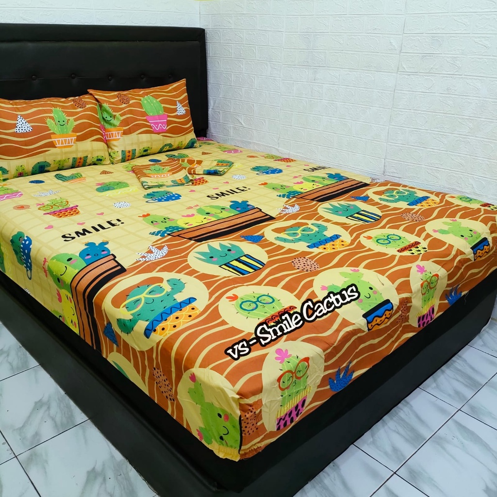Sprei Homemade Kaktus Cactus Tumbuhan Plant Monochrome Hitam Putih Black White Smile Orange 120x200 