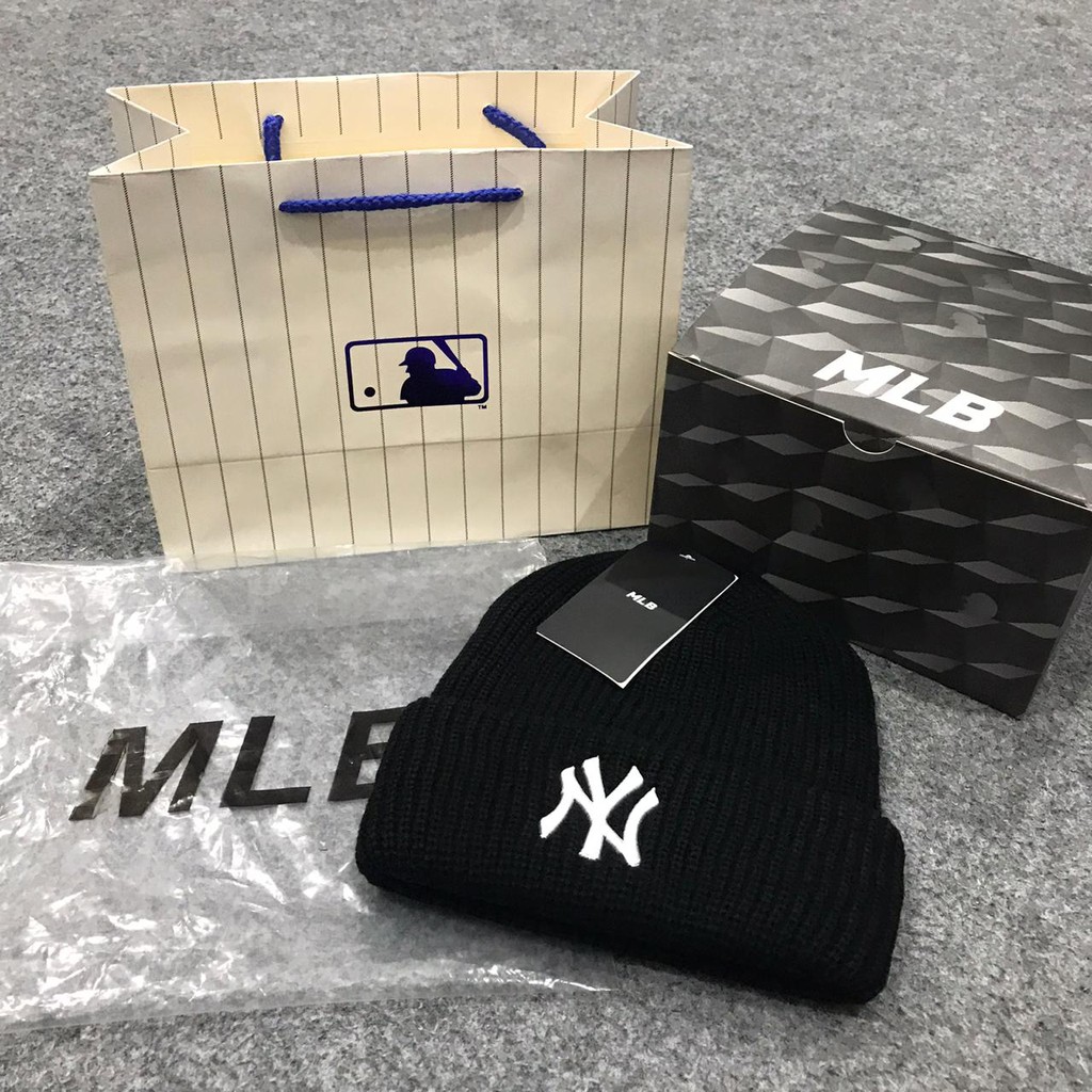 Topi MLB Original Import - NY Kupluk Classic Black Logo White