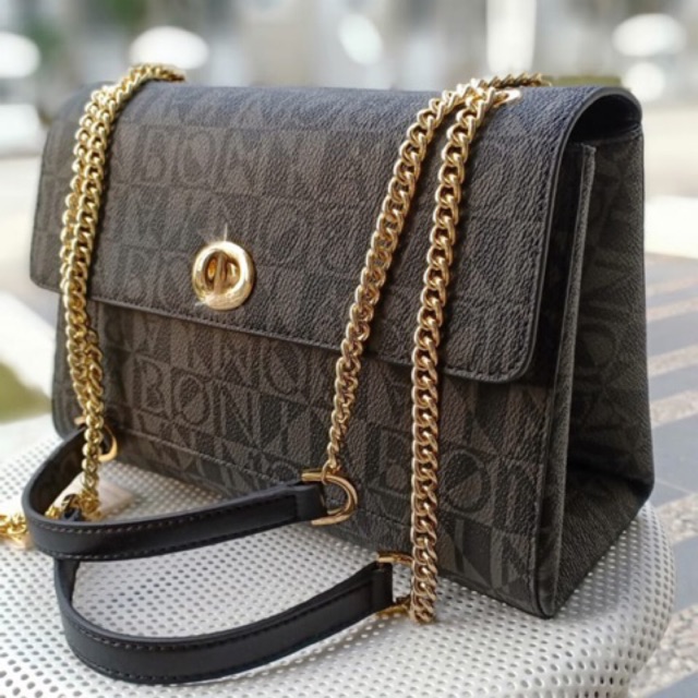NEW TAS SELEMPANG BONIA MONOGRAM BLACK GREY ORIGINAL 100%