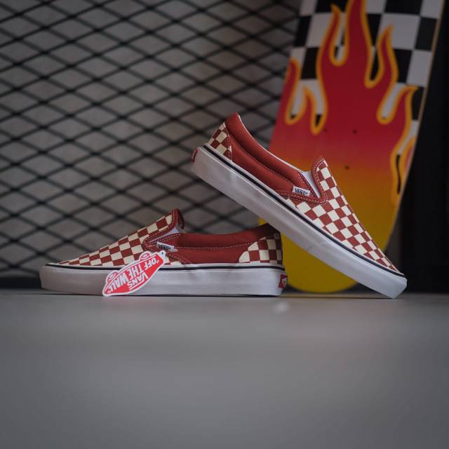 vans slip on checkerboard picante