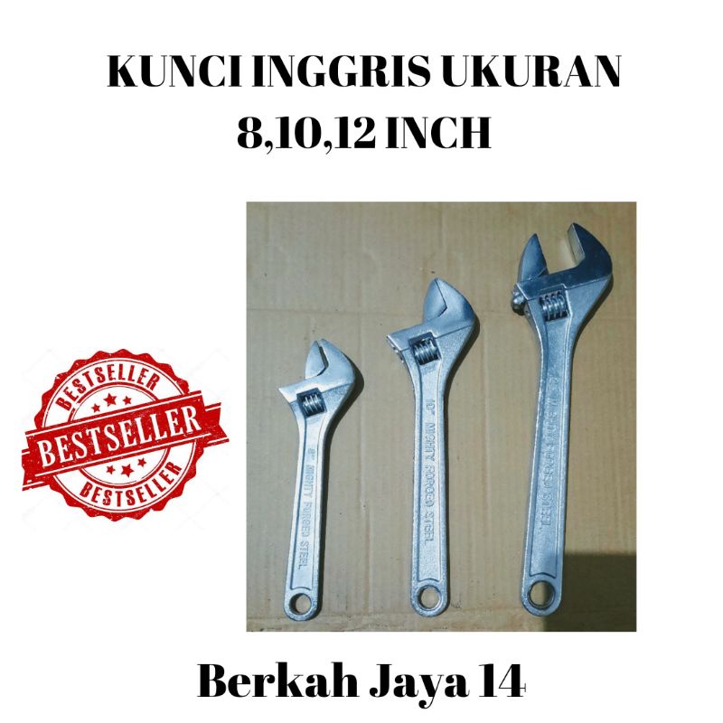 KUNCI INGGRIS UKURAN 8 / 10 / 12 INCH BAHAN BESI TEBAL WARNA CHROME HARGA MURAH BERKUALITAS