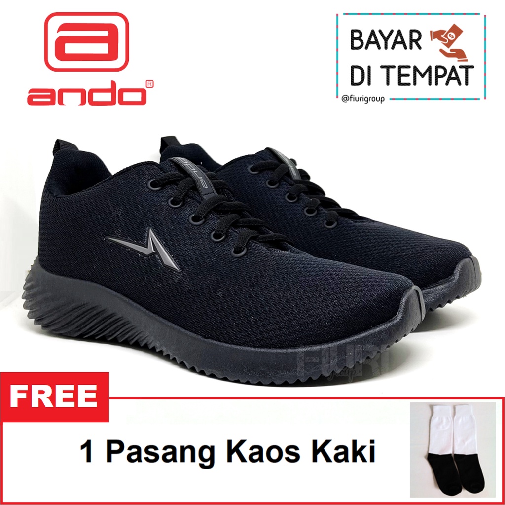 FIURI - Ando Original - NICKLAUS 39-43 FULL HITAM - Sepatu Kets Pria - Sepatu Sneakers Pria - Sepatu Olahraga Sport Pria - Sepatu Casual - Sepatu Jogging Lari Fitness Gym Senam Pria - Sepatu Sekolah Bertali SMP SMA