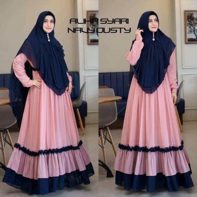 Gamis Alika syari (bahan waffle & amunzen) set banyak warna