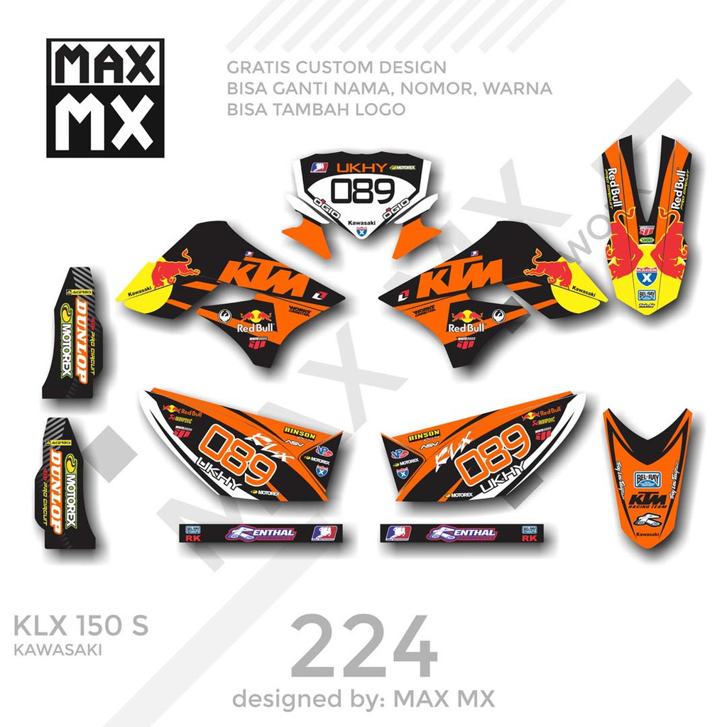 MX-01224 decal klx 150 hitam orange redbull