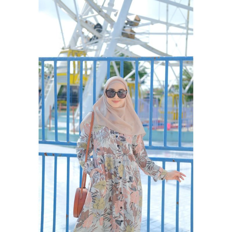 Fatimah dress white leaf by bbc collection / gamis rayon motif