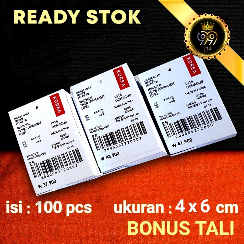 

hangtag label baju import bonus tali , 4x6 hantag hang tag handtag korea