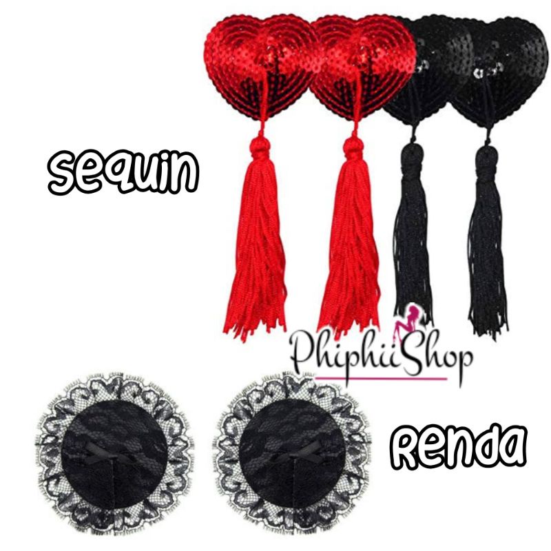 Nipple Cover Sequin Tassel Penutup Puting Seksi Renda Bulat Rumbai Bentuk Hati Cover Puting Murah