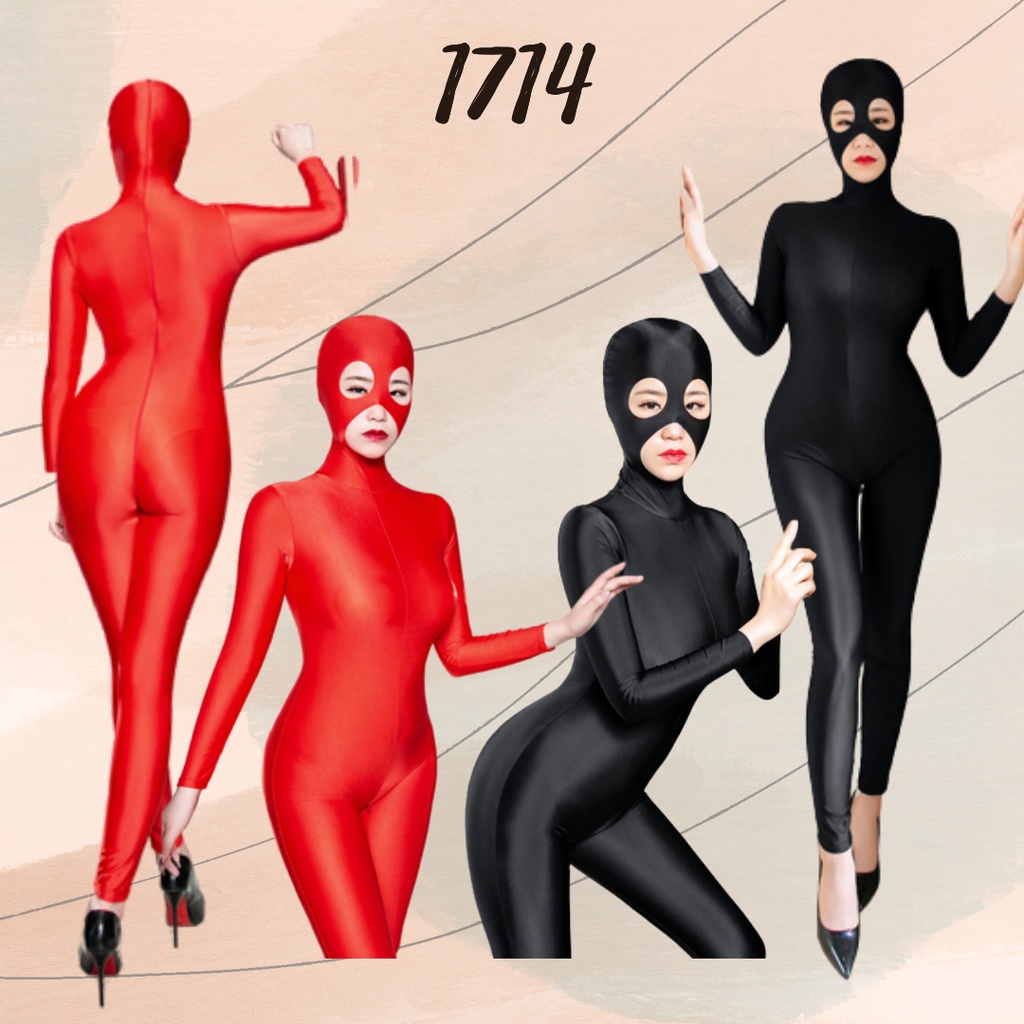 BL1713 BL1714 Bodysuit Zentai Mask Lingerie Sexy Sexy Masked LongSleeve Bodysuit with Back Zipper