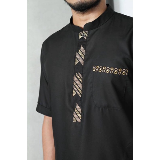 SAVIQ kurta lengan pendek baju muslim toyobo batik  pria koko pakistan warna hijau kode KQS 4352