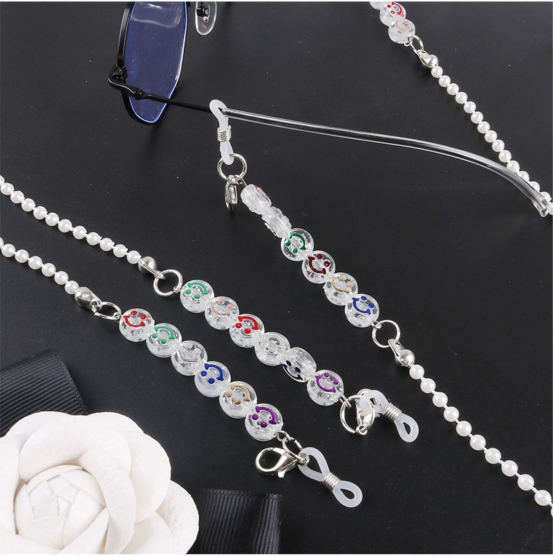 Glasses Chain Hanging Neck Mask Anti-lost Rope Dual-use Smiley Face Pearl Mask Lanyard 75cm