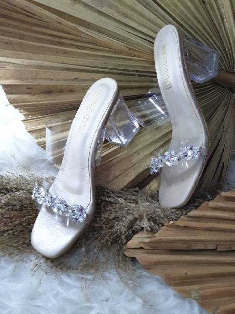 Sandal heel kaca 7cm sandal wanita sendal cantik gisella premium cream