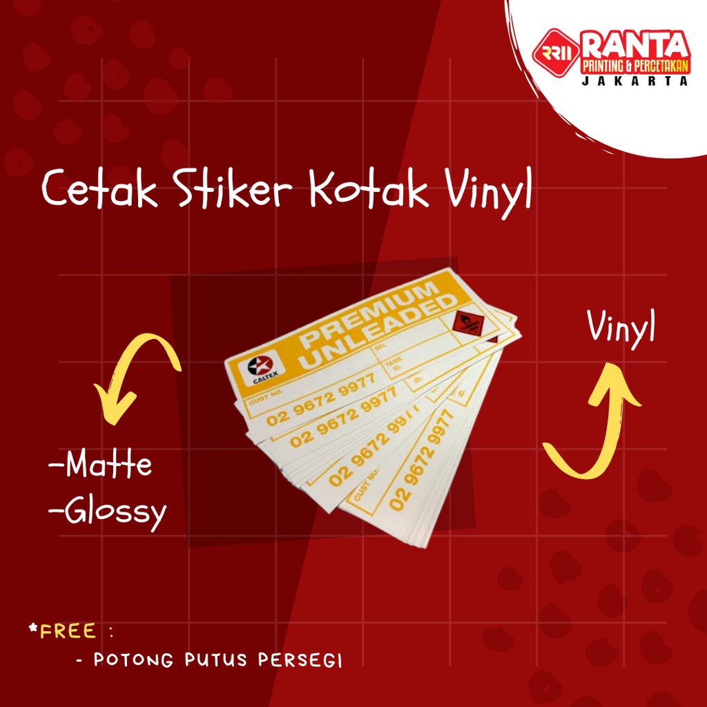 

Cetak Stiker Kotak ANTI AIR Stiker Label Makanan Kotak Kemasan Produk Botol Bahan Vinyl