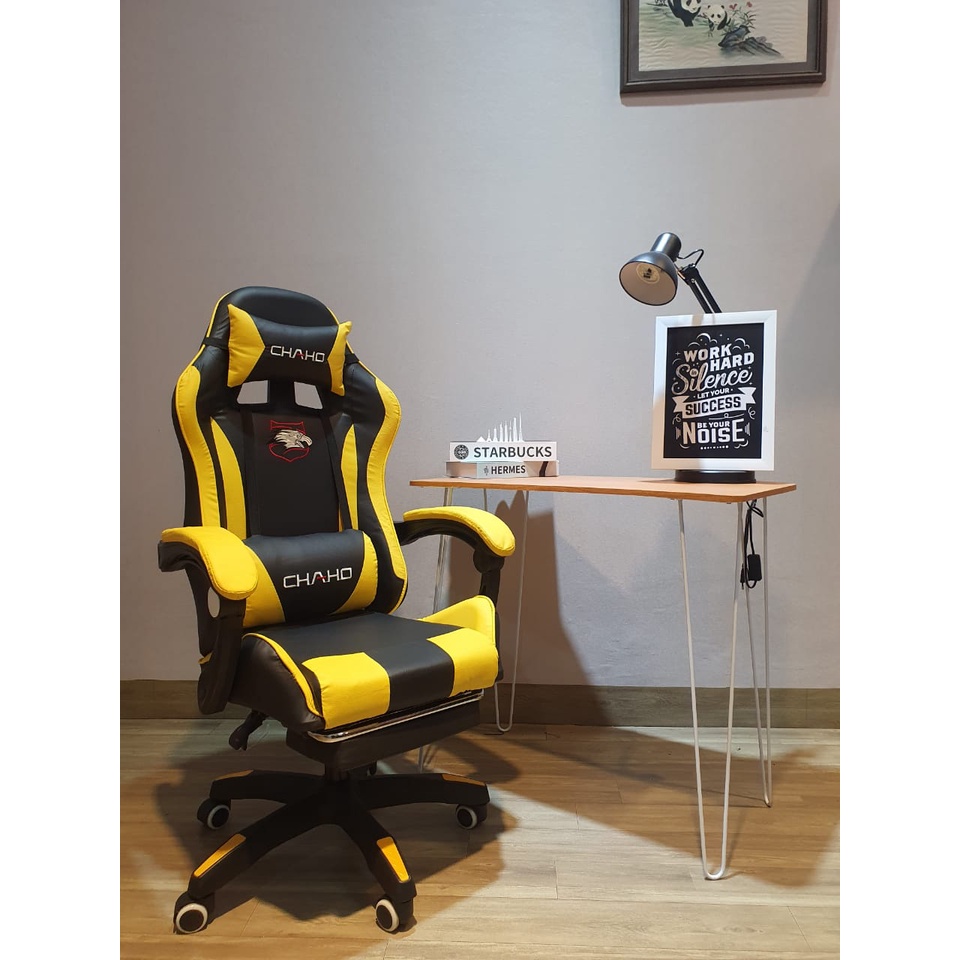 Bangku Gaming Kursi Gaming Chaho Chair Kursi Kerja Hidrolik Horizontal Footrest Kursi Balap-313 KuningHitam Foot
