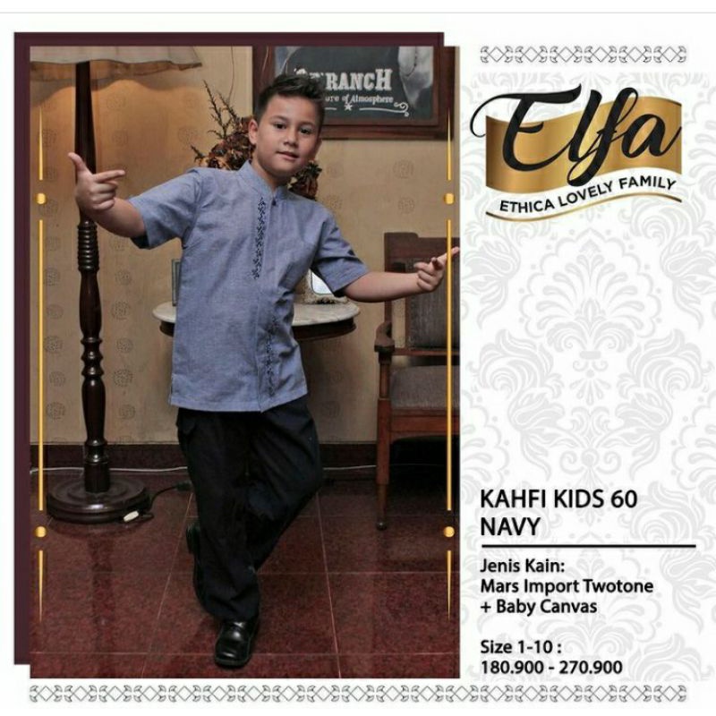 Ethica Kahfi Kids 60 Navy - Baju Muslim Kemeja Koko Anak Lucu Ori